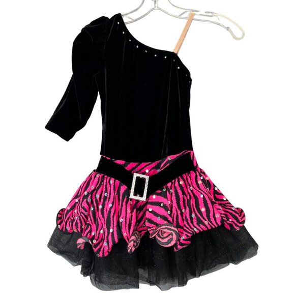 Dance Costume Weissman Jazz Tap IC Child Girl 7/8 Pink Black Animal Print Velour